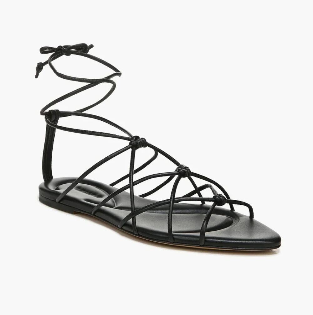 Vince Black Leather Keena Pointed Toe Gladiator Sandals 9